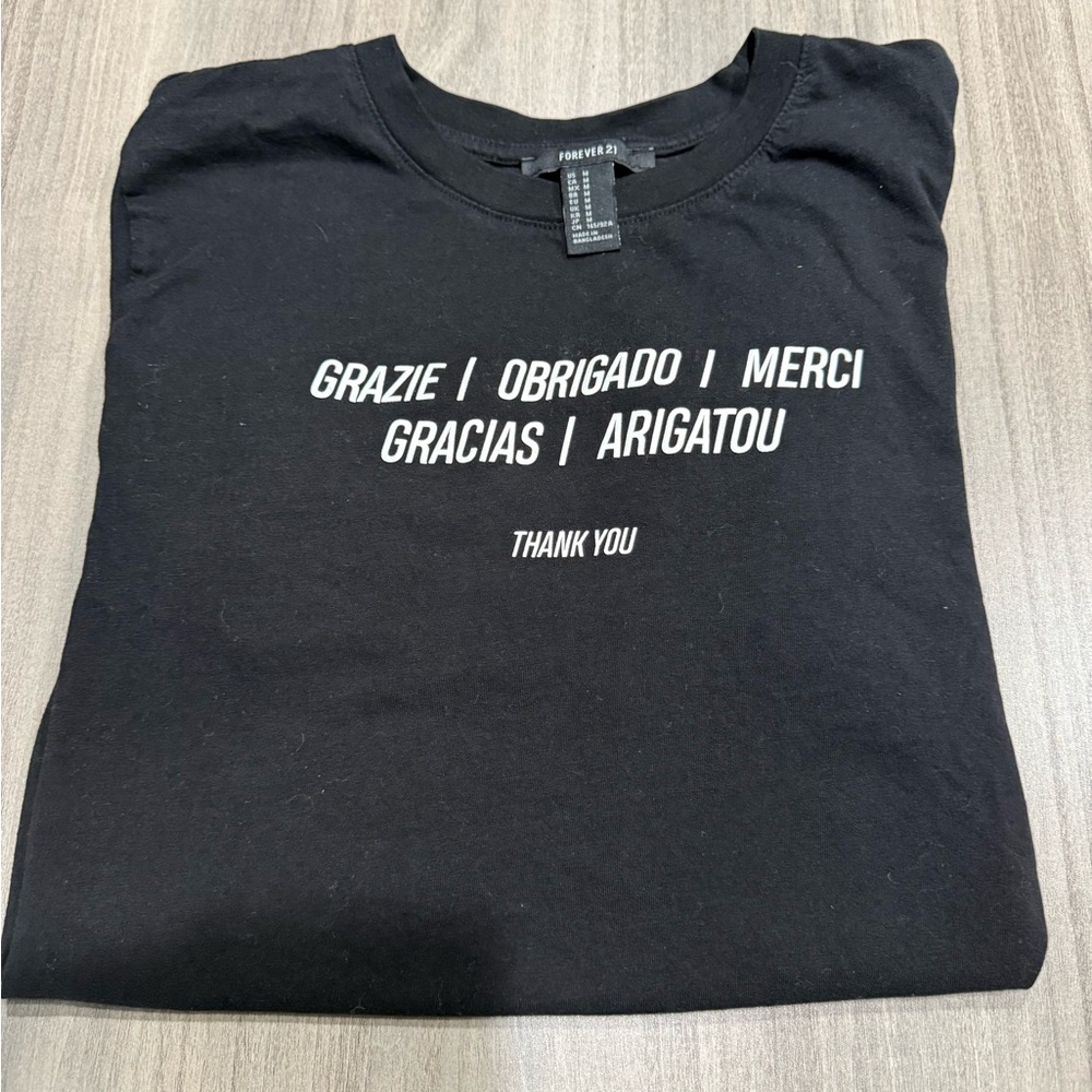 Forever 21 Black Short Sleeve Tee with Multilingual Design